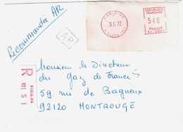 PARIS 96 Lettre Recommandée Avec AR EMA SJ 0504 Etiquette Guichet Enregistrement Reco Ob 9 11 1972 - EMA (Printer Machine)