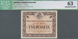 Andorra: Consell General De Les Valls D'Andorra 1 Pesseta 1936, P.6 In Perfect Condition, ICG Graded - Andorra