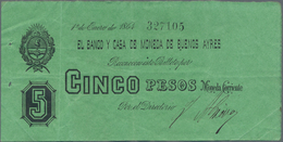 Argentina / Argentinien: Banco Y Casa De Moneda De Buenos Ayres 5 Pesos 1864, P.S442, Great Original - Argentine