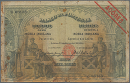 Azores / Azoren: Banco De Portugal 10 Mil Reis 1910 With Overprint "AZORES", P.12, Highly Rare Note - Portogallo