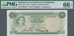 Bahamas: The Bahamas Government 5 Dollars L.1965, P.20a In Perfect Condition And PMG Graded 66 Gem U - Bahama's