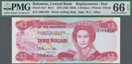 Bahamas: The Central Bank Of The Bahamas 3 Dollars L.1974 (ND 1984) Replacement Note With Serial Let - Bahama's