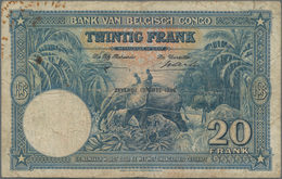 Belgian Congo / Belgisch Kongo: 5 Francs 1930 P.8e (F) And 20 Francs 1948 P.15f (F-). (2 Pcs.) - Ohne Zuordnung