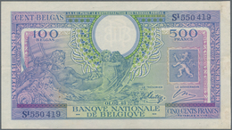 Belgium / Belgien: 500 Francs = 100 Belgas 1943 P.124 Soft Horizontal Fold And A Few Spots And 100 F - Altri & Non Classificati