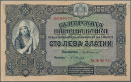 Bulgaria / Bulgarien: 100 Leva Zlatni ND(1917) With 6-digit Serial Number, P.25a, Great Original Sha - Bulgarien