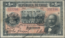 Chile: Nice Set With Republica De Chile 1 Peso 1919 P.15b (VF) And 1000 Pesos Banco Central De Chile - Cile