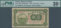 China: Bank Of China – MANCHURIA 10 Cents = 1 Chiao 1917, P.42b, Some Foreign Substance On Back, PMG - Cina