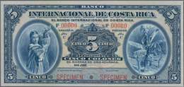 Costa Rica:  Banco Internacional De Costa Rica 5 Colones 1919-30 SPECIMEN, P.174s, Punch Hole Cancel - Costa Rica