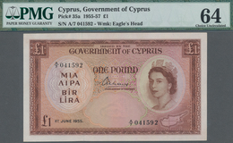 Cyprus / Zypern: Government Of Cyprus 1 Pound 1955, P.35a, Almost Perfect Original Shape, PMG Graded - Zypern