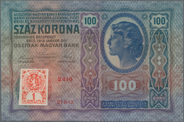 Czechoslovakia / Tschechoslowakei: Republika Československá 100 Korun 1912 (1919) With Adhesive "1 K - Cecoslovacchia