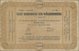 Estonia / Estland: Eesti Wabariigi 100 Marka 1919 Series "B" And Both Sides Printed, P.9A, Some Smal - Estonie