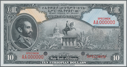 Ethiopia / Äthiopien: The State Bank Of Ethiopia 10 Dollars ND(1945) SPECIMEN With Signature Rozell, - Ethiopia