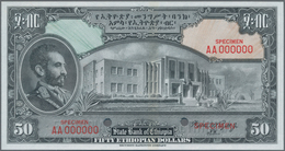 Ethiopia / Äthiopien: The State Bank Of Ethiopia 50 Dollars ND(1945) SPECIMEN With Signature Rozell, - Ethiopia