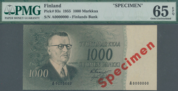 Finland / Finnland: Finlands Bank 1000 Markkaa 1955 SPECIMEN, P.93s With Red Overprint "Specimen" An - Finlande