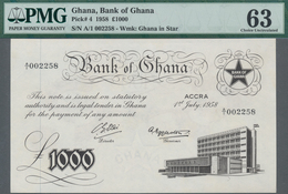 Ghana: Bank Of Ghana 1000 Pounds 1958, P.4 With Very Low Serial Number A/1 002258, Excellent Conditi - Ghana