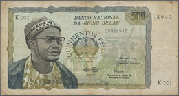 Guinea Bissau: Banco Nacional Da Guiné-Bissau 500 Pesos 1975, P.3, Toned Paper With Several Folds An - Guinea–Bissau