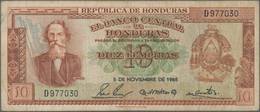 Honduras: El Banco Central De Honduras 10 Lempiras 1965, P.52b, Still Nice With A Few Folds, Tiny Pi - Honduras