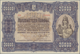 Hungary / Ungarn: Ministry Of Finance 25.000 Korona 1922 SPECIMEN, P.69s With Perforation "MINTA" At - Ungarn