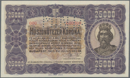 Hungary / Ungarn: Ministry Of Finance 25.000 Korona 1923 SPECIMEN, P.78s With Perforation "MINTA" At - Ungheria