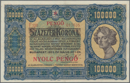 Hungary / Ungarn: Ministry Of Finance 8 Pengö Overprint On 100.000 Korona ND(1925), P.86a, Excellent - Ungheria