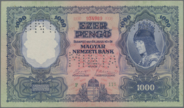 Hungary / Ungarn: Magyar Nemzeti Bank 1000 Pengö 1927 SPECIMEN, P.94s, Three Times Perforated "MINTA - Hungary