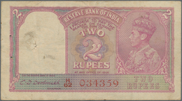 India / Indien: 2 Rupees ND(1943) P. 17b, Rarely Seen With RED TYPE Serial Number, Used With Folds A - Inde