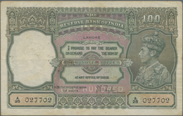 India / Indien: 100 Rupees ND(1930) Portrait KGIV P. 20, LAHORE Issue, Used With Folds And Pinholes - Indien