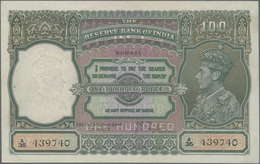 India / Indien: 100 Rupees ND(1937) Portrait KGIV P. 20a, BOMBAY Issue, Only Lightly Used With 2 Pin - Indien