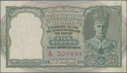 India / Indien: 5 Rupees ND(1943) P. 23a, Light Folds In Paper, Red Serial Number, Usual Pinholes, O - India