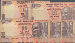 India / Indien: Set Of 5 Miscut Error Notes Of 10 Rupees 1996 P. 87c, 89c, All In Condition: UNC. (5 - India