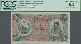 Iran: Kingdom Of Persia 1 Toman ND(1890-1923) SPECIMEN, P.1bs With Perforation "Cancelled", Serial N - Iran