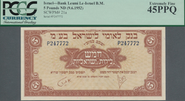 Israel: Bank Leumi Le-Israel B.M. 5 Pounds 1952, P.21a, Soft Vertical Folds And Tiny Spots, PCGS Gra - Israel