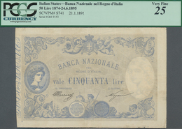 Italian States: Banca Nazionale Nel Regno D'Italia 50 Lire 1891, P.S741, Still Great Original Shape - Other & Unclassified