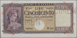 Italy / Italien: Banca D'Italia 500 Lire 1947-61 SPECIMEN, P.80s With Red Overprint "Campione" And P - Altri & Non Classificati