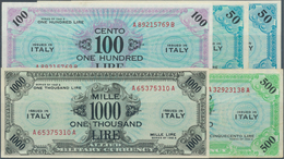 Italy / Italien: Set Of 5 Notes Allied Military Currency Containing 50 Lire 1943, 50, 100, 500 & 100 - Other & Unclassified