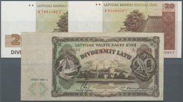 Latvia / Lettland: Set With 3 Banknotes 20 Latu 1935 P.30 (VF), 20 Latu 1992 P.45 (UNC) And 20 Latu - Lettonia