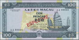 Macau / Macao: Banco Nacional Ultramarino 100 Patacas 1992 SPECIMEN, P.68s With Red Overprint "Espec - Macau