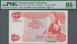 Mauritius: Bank Of Mauritius Set With 3 Consecutive Numbered 10 Rupees Notes, Serial Number A/54 100 - Mauritius