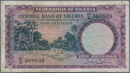 Nigeria: Central Bank Of Nigeria Pair With 5 Shillings And 5 Pounds 1958, P.2a, 5, Both In About F/F - Nigeria