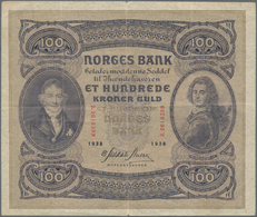 Norway / Norwegen: 100 Kroner 1938, P.10c, Still Nice With A Few Stronger Folds And Tiny Tears At Up - Norway