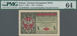 Poland / Polen: State Loan Bank, German Occupation WW I, 1/2 Marki 1917, Title On Front Reads "Zarzą - Polen