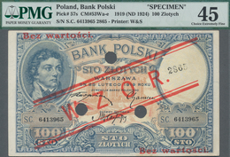 Poland / Polen: Bank Polski 100 Zlotych 1919 (ND 1924) SPECIMEN, P.57s With Red Overprint "WZOR" And - Pologne