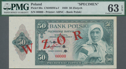 Poland / Polen: Bank Polski 50 Zlotych 1939 Unissued Series SPECIMEN, P.88s, With Red Overprint "WZO - Poland