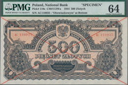 Poland / Polen: 500 Zlotych 1944 SPECIMEN, Last Word In Text At Lower Margin Spelled As "OBOWIAZKOWY - Poland