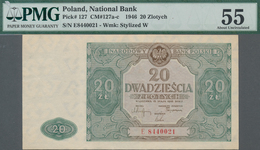 Poland / Polen: 20 Zlotych 1946, P.127, Serial Number E8440021, PMG Graded 55 About Uncirculated. - Pologne