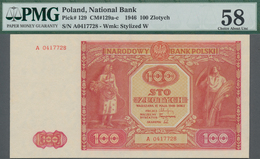 Poland / Polen: 100 Zlotych 1946, P.129, Serial Number A0417728, PMG Graded 58 Choice About Unc. - Pologne