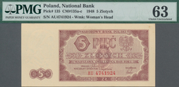 Poland / Polen: 5 Zlotych 1948, P.135, Serial Number AU 4741924, PMG Graded 63 Choice Uncirculated. - Pologne