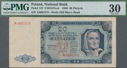 Poland / Polen: 20 Zlotych 1948, P.137 With Single Letter Serial Number A4681575, PMG Graded 30 Very - Pologne