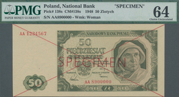 Poland / Polen: 50 Zlotych 1948 SPECIMEN, P.138s With Cross Cancellation, Red Overprint "Specimen" A - Poland