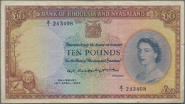 Rhodesia & Nyasaland: Bank Of Rhodesia And Nyasaland 10 Pounds 1957, P.23a, Highest Denomination And - Rhodésie